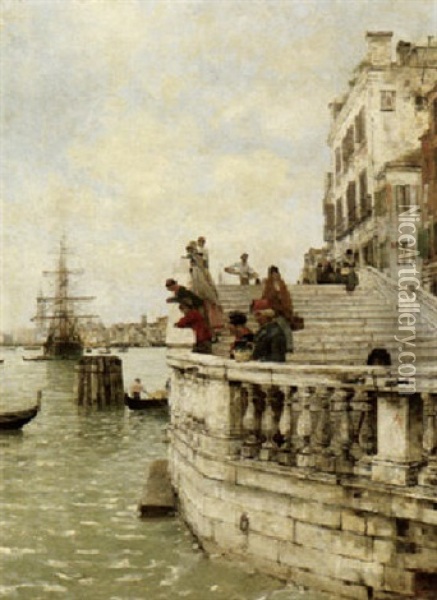 Fischer Mit Ihrer Frauen Auf Der Freitreppe Vor Dem Palazzo Ducale In Venedig Oil Painting - Hans Herrmann