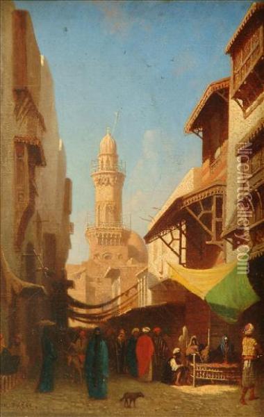 A Street Incairo Oil Painting - Ch. Theodore, Bey Frere