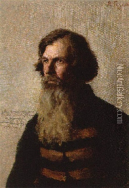 Portrait Of Bearded Izvozchik Oil Painting - Alexander Fedorovich Gaush