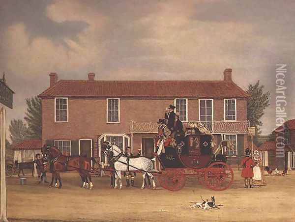 The Norwich Mail at the Coach and Horses, Ilford Oil Painting - James Pollard
