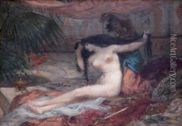 Odalisque Au Bain Oil Painting - Victor Prouve