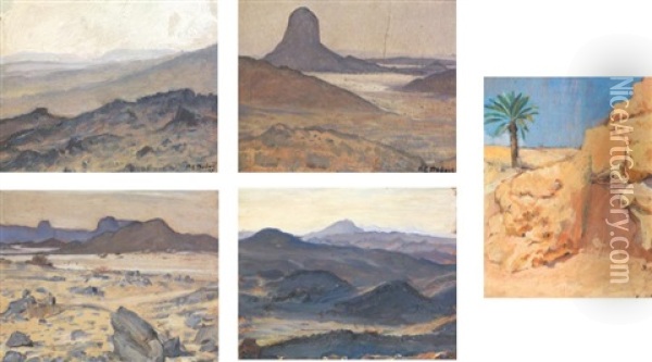Paysages Du Hoggar (5 Works, Various Sizes) Oil Painting - Paul Emile Dubois