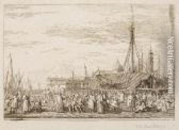 The Market On The Molo Oil Painting - (Giovanni Antonio Canal) Canaletto