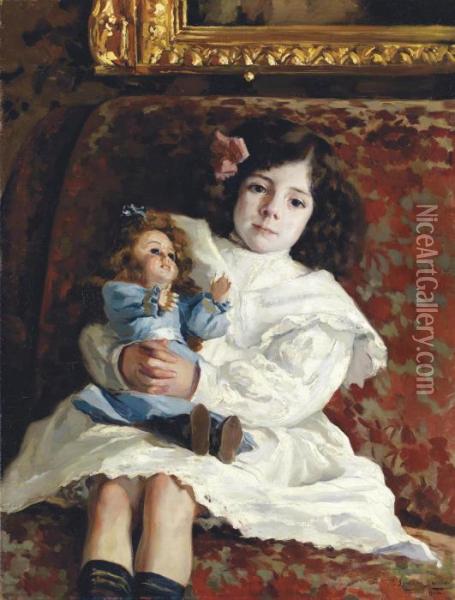 Portrait Of A Young Girl Oil Painting - Joaquin Sorolla Y Bastida