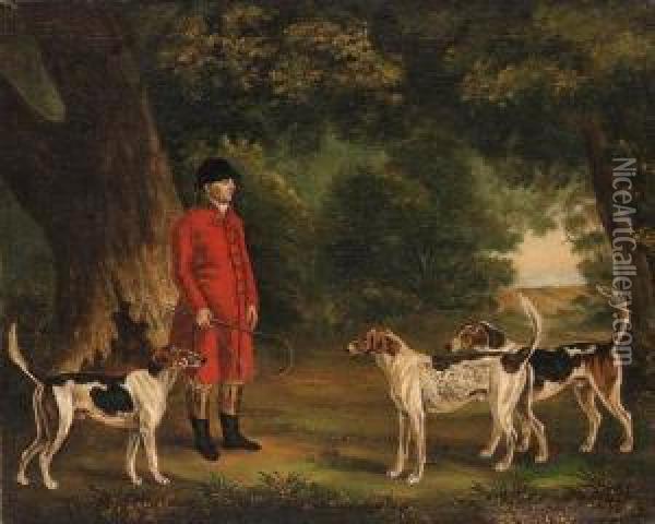 Portrait Of Thomas Sebright With Hounds Of The New Forest Hunt, Ina Wooded Landscape Oil Painting - Thomas Gooch