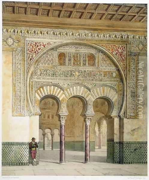 The Gallery of the Court of Lions at the Alhambra, Granada Oil Painting - Leon Auguste Asselineau
