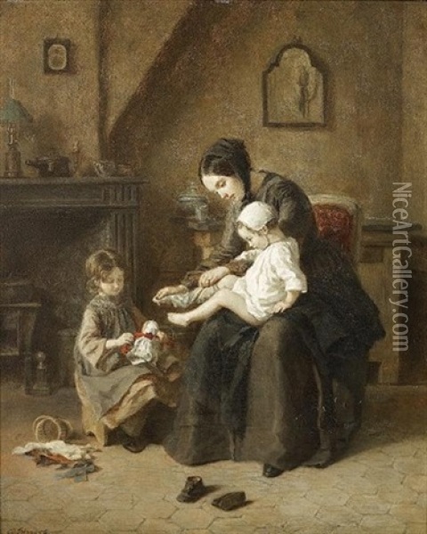 Getting Dressed Oil Painting - Pierre Edouard Frere