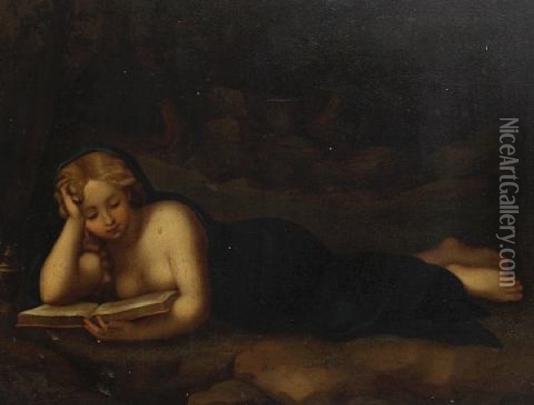 Saint Mary Magdalene Reading In A Landscape Oil Painting -  Correggio