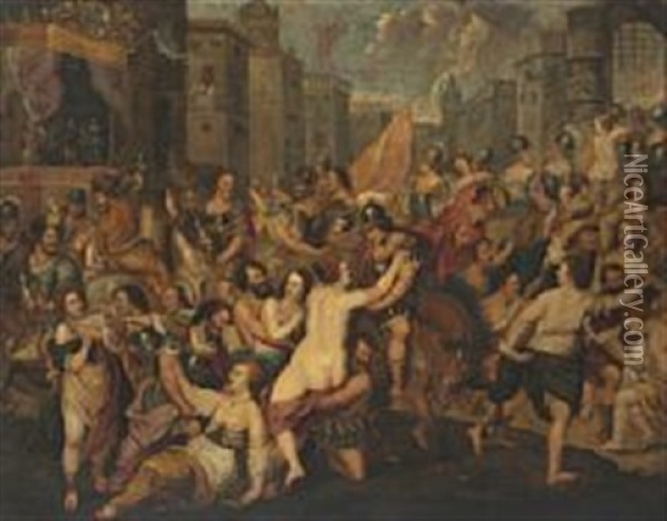 The Rape Of The Sabine Women Oil Painting - Hendrick van Balen