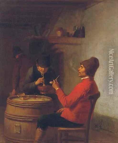 Smoking in the tavern Oil Painting - Charles Venneman