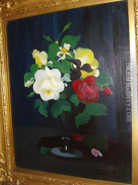 Yellow, Red And White Roses Oil Painting - Stuart James Park