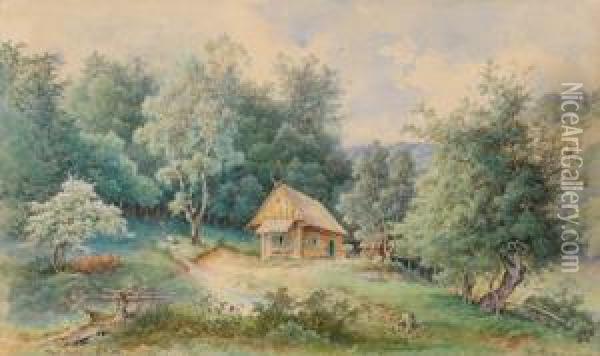 Waldhutte Oil Painting - Heinrich Carl Schubert