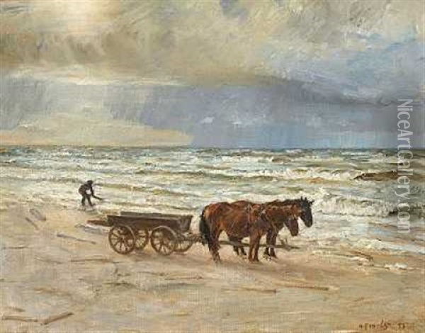 Hestekoretoj, Der Henter Drivtommer, Kandestederne Oil Painting - Niels Pedersen Mols