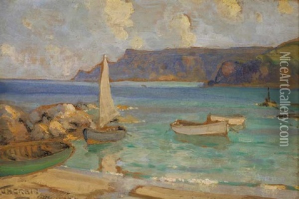 Sailboats At Cushendun, County Antrim Oil Painting - James Humbert Craig