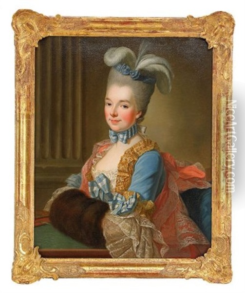 Portratt Av Hogrestandsdam Sittande I Klassicerande Interior Med Muff Oil Painting - Martin (Martinus I) Mytens