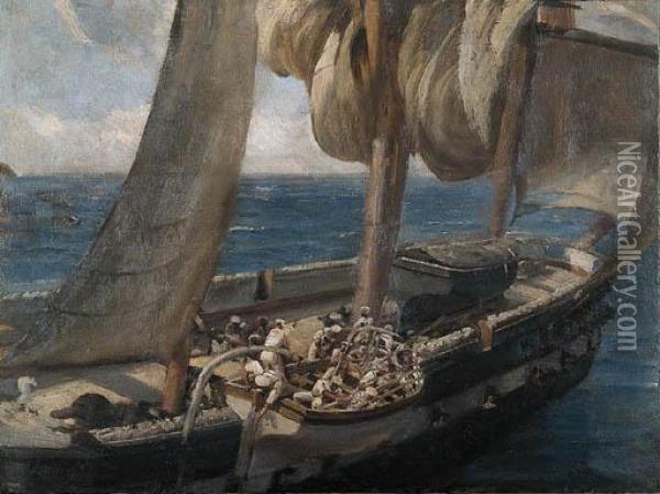 Lowering The Tender Oil Painting - Thomas Jacques Somerscales