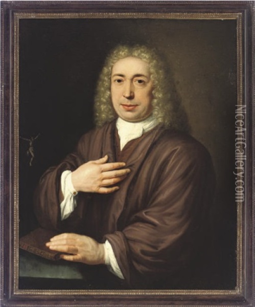 Portrait Of A Gentleman With His Left-hand Resting On A Book Oil Painting - Abraham Carre