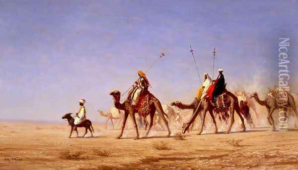 A Caravan Crossing the Desert Oil Painting - Charles Theodore Frere