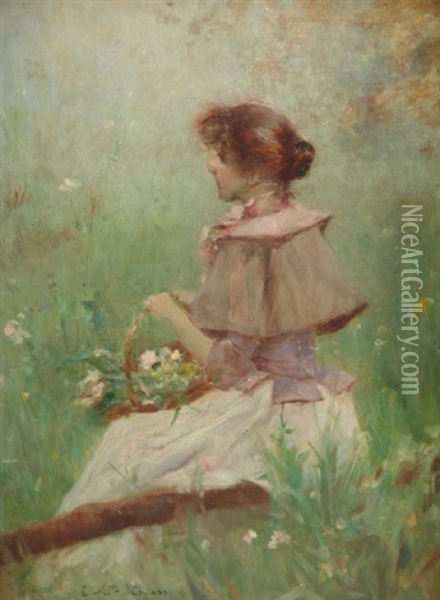 Jeune Fille Dans Le Jardin Oil Painting - Emile Auguste Pinchart