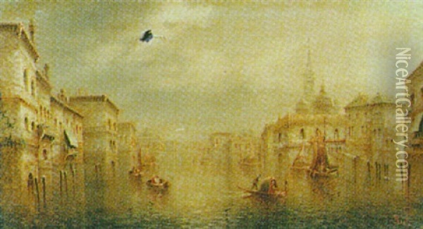 Venetian Lagoon At Dusk Oil Painting - James Salt