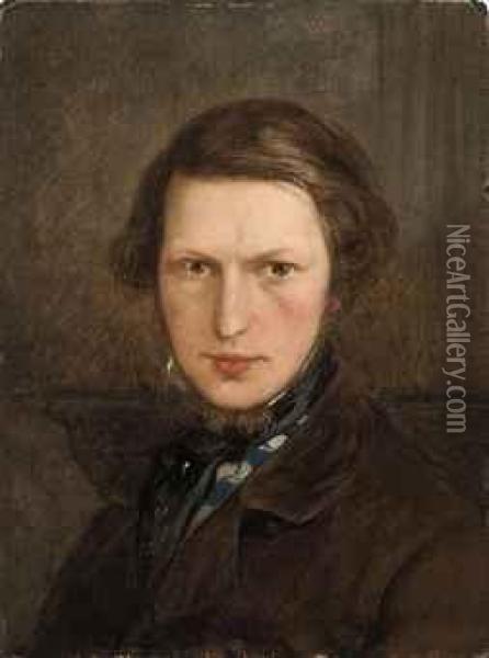 Self Portrait, Bust-length, In A Brown Coat Oil Painting - Ford Madox Brown