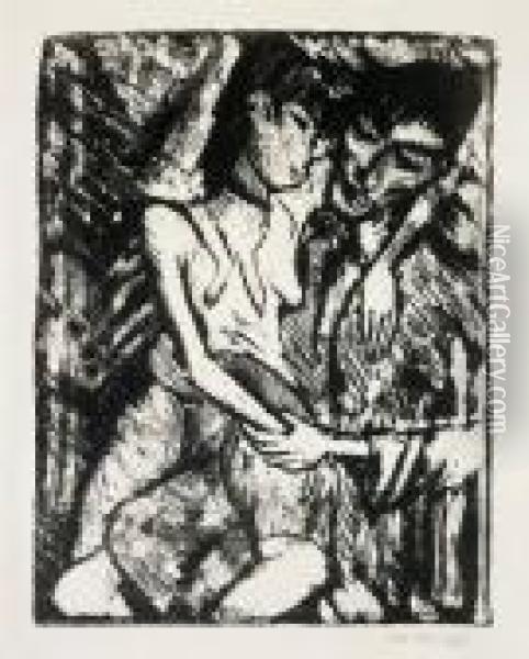 Sitzendes Zigeuner-liebespaar Oil Painting - Otto Mueller