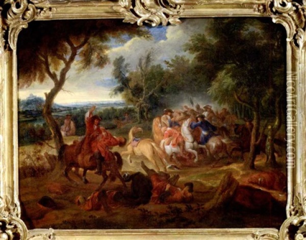 Reitergefecht Am Rande Eines Waldes Oil Painting - Jean-Baptiste Martin the Elder