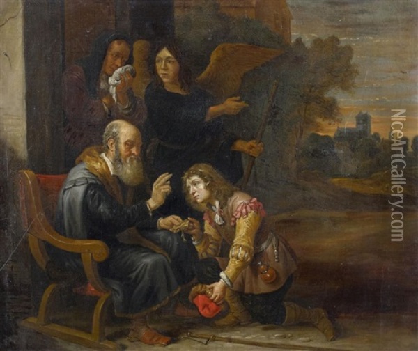 Der Engel Vor Der Familie Des Tobias Oil Painting - David Ryckaert III