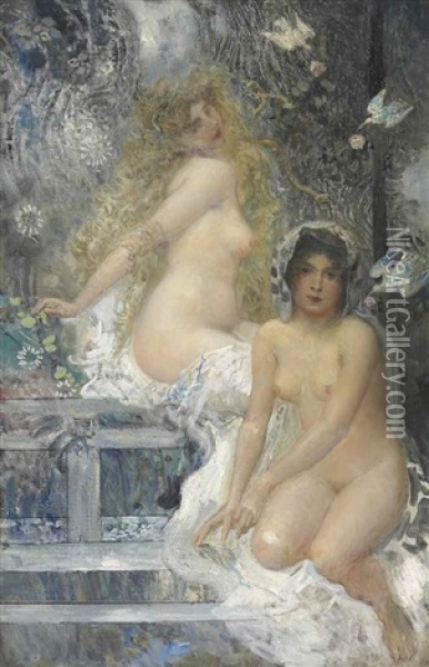 Two Nymphs Oil Painting - Eduard Veith