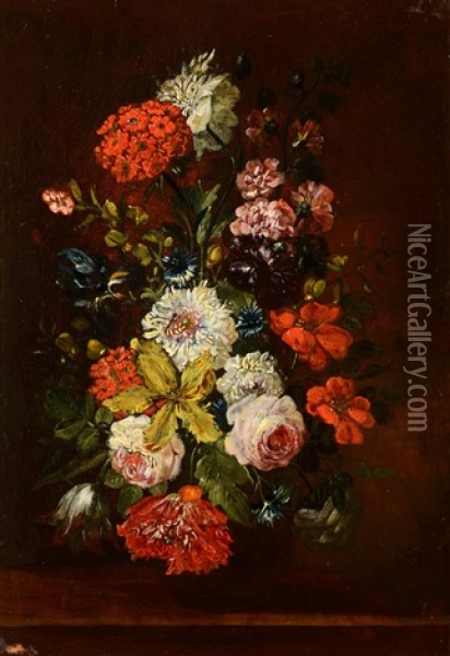 Parove Kvetiny Ve Vazach (pair) Oil Painting - Caspar Hirschel