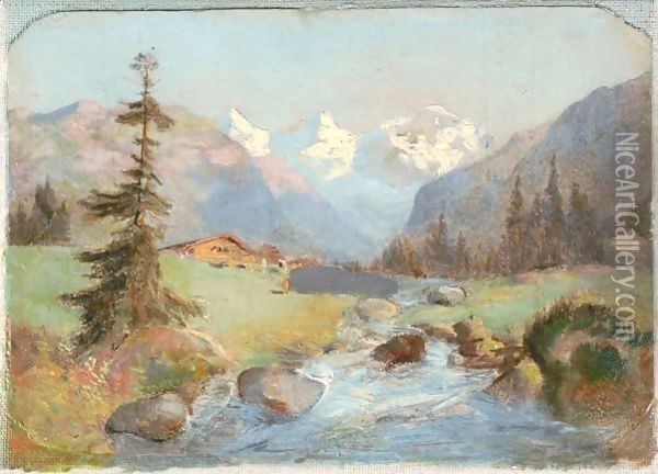 Lauterbrunnental Mit Jungfrau Valley Of Lauterbrunnen With Jungfrau Oil Painting - Ferdinand Hodler