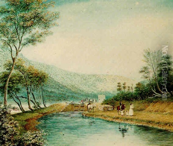 View Of The Erie Canal Oil Painting - George (Sir) Harvey