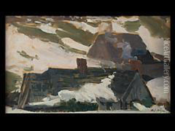 Dorf In Den Bergen Bei Schnee Oil Painting - Michael Gorstkin Wywiorski