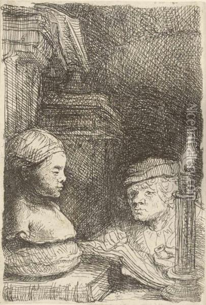 A Man Drawing From A Cast Oil Painting - Rembrandt Van Rijn