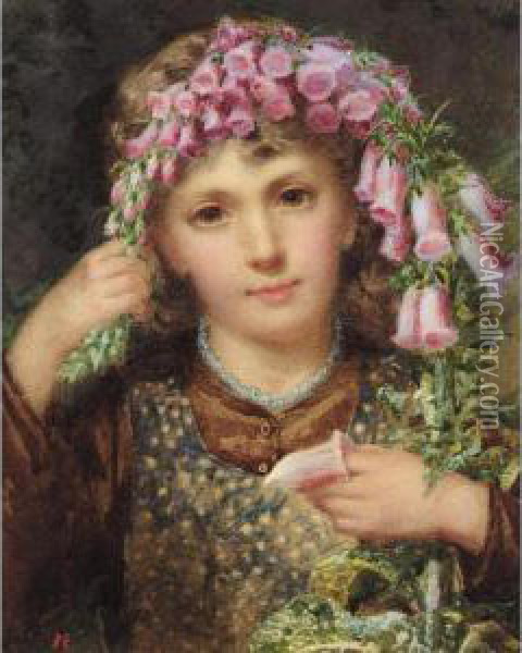Girl With Foxgloves Oil Painting - Samuel McCloy