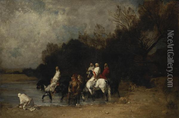Cavaliers A L'oued Oil Painting - Gustave Achille Guillaumet