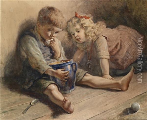 Kinder Und Ein Honigtopf Oil Painting - Heinrich Rettig