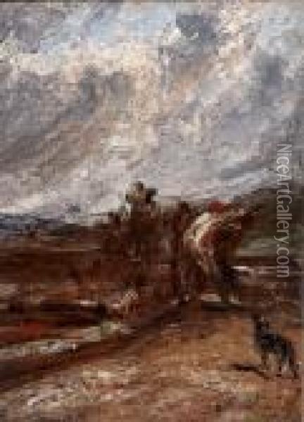 Figures And Dog In A Landscape Oil Painting - John Constable