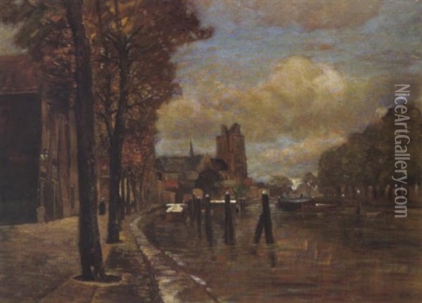 Am Kanal In Dortrecht Oil Painting - Tina Blau-Lang
