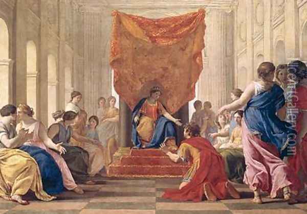 Poliphilus Kneeling before Queen Eleuterylida Oil Painting - Eustache Le Sueur