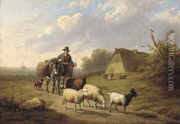 A shepherd and his flock Oil Painting - Jan Van Leemputten
