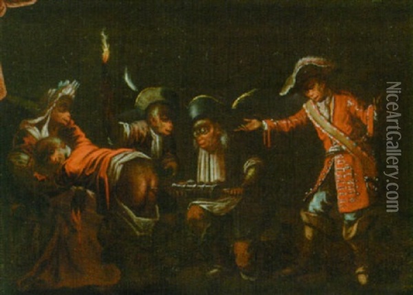 Monkeys Performing An Enema Oil Painting - Claude Gillot