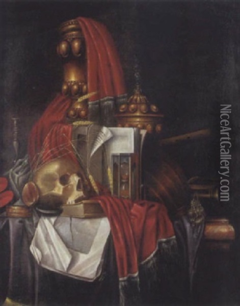 Vanite Au Livre Au Crane Oil Painting - Cornelis Norbertus Gysbrechts