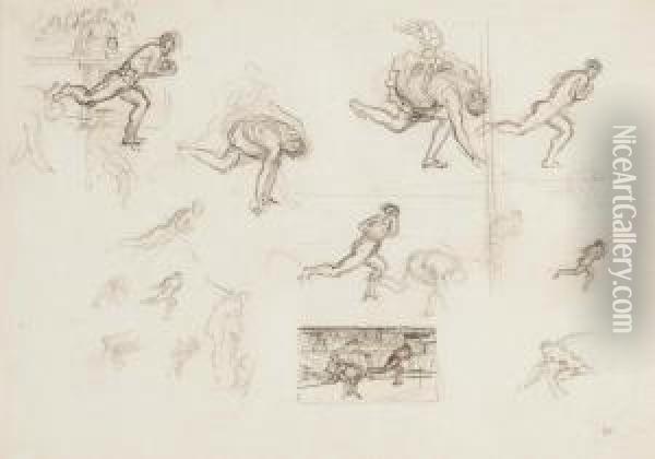 Preliminary Figure Sketches For 'atlanta's Race' Oil Painting - Sir Edward John Poynter