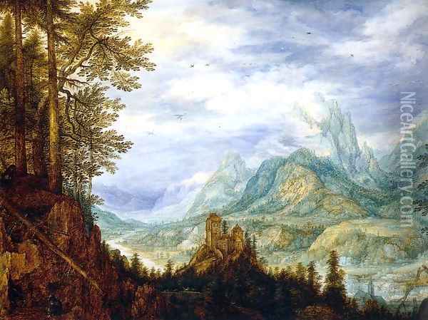 Mountainous Landscape with a Castle Oil Painting - Roelandt Jacobsz Savery