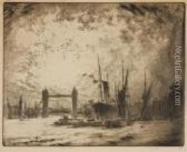 The Tower Bridge Oil Painting - Joseph Pennell