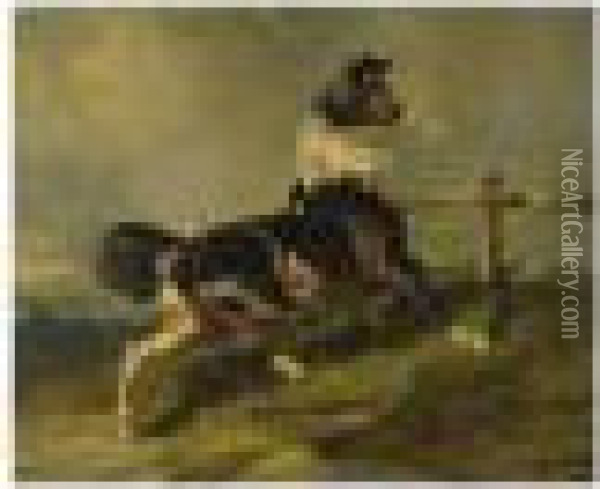 Skewbald Stallion Oil Painting - Alfred De Dreux