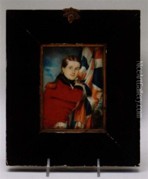 Portrait Of A British Military Officer Bearing A Union Jack Oil Painting - William Hudson
