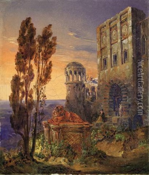 Italienische Landschaftsphantasie Oil Painting - August Wilhelm Ferdinand Schirmer
