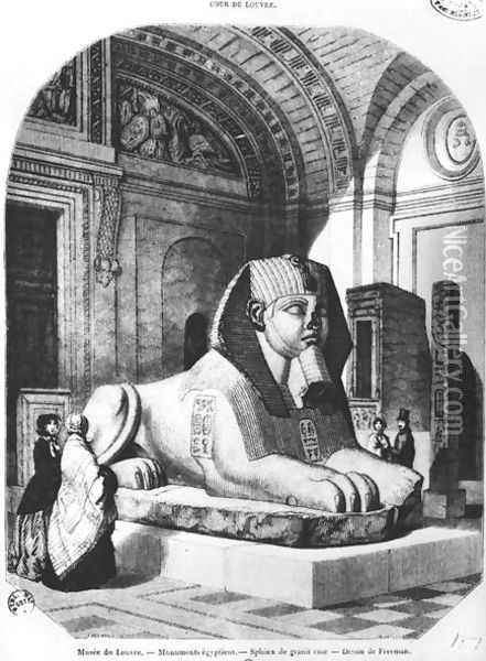 The Pink Granite Sphinx in the Egyptian rooms in the Louvre Museum, illustration from Le Magasin Pittoresque, after a drawing by Freeman, July 1851 Oil Painting - John Quartley